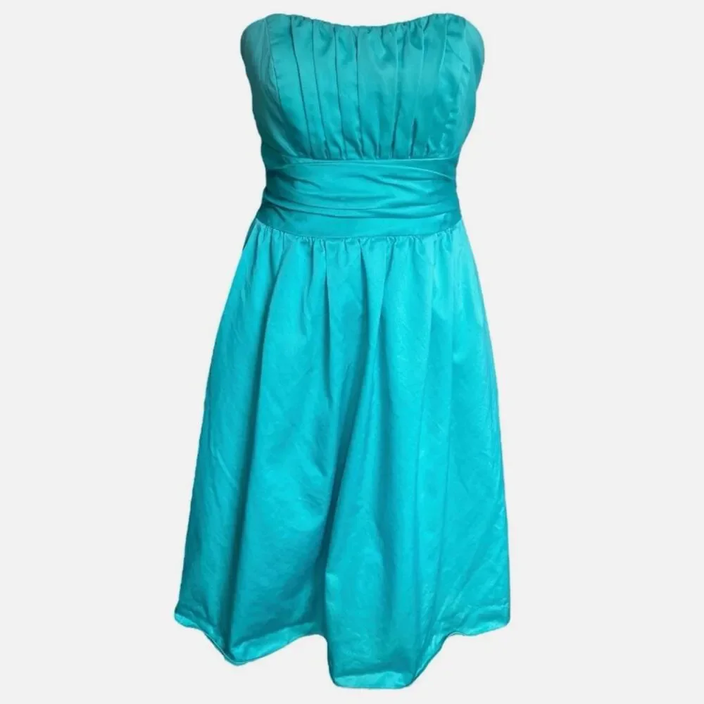 VTG y2k Turquoise Strapless Cotton Fit & Flare Dress 6 Small Blue Cocktail Mini - Picture 3 of 8